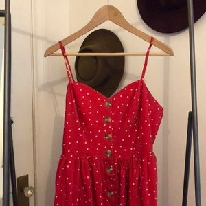 Red polka dot summer dress.
